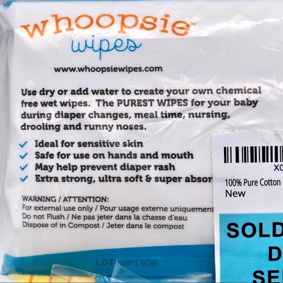 NWT Whoopsie Wipes 100% Pure Cotton Dry Baby Wipes, 2 pk. - Picture 10 of 12